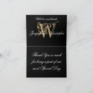 Elegante Monogram Namen Zwart Goud Trouw Gesloten Bedankkaart