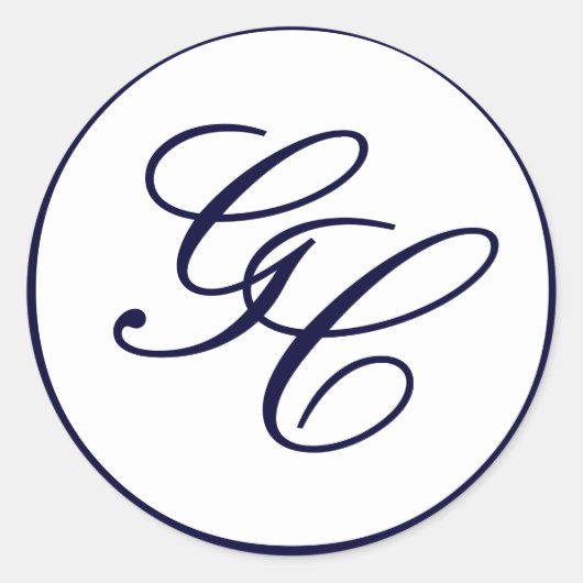 Elegante Monogram Navy en Witte Bruiloft Sticker (Voorkant)