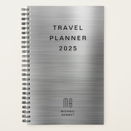 Elegante Monogram Nep Zilver Grijs Reizen Planner (Voorkant)