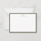 Elegante Monogram Olivegroene Rand Notitiekaartje (Voorkant)