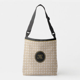 Elegante Monogram op Zwart, Beige en Goud Crossbody Tas