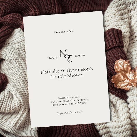 Elegante Monogram Paar Douche Bruids Uitnodiging