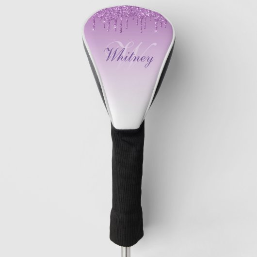 elegante monogram paarse glitter golfheadcover (Voorkant)
