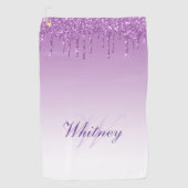 elegante monogram paarse glitterdruppels golfhanddoek (Voorkant)