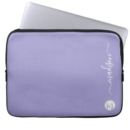 Elegante Monogram Paarse Script Kantoor School Laptop Sleeve