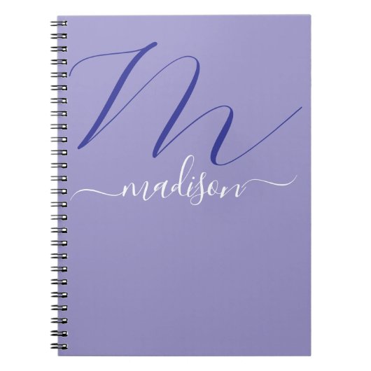 Elegante Monogram Paarse Script Kantoor School Notitieboek (Voorkant)