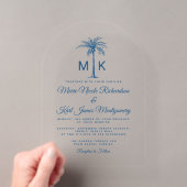 Elegante Monogram Palmbomen Formele Strand Bruilof Acryl Uitnodigingen (Insitu (Draagbaar))