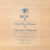 Elegante Monogram Palmboom Formele Strand Wedding Acryl Uitnodigingen (Voorkant)