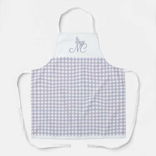 Elegante Monogram Pastellavendel Gingham controles Schort (Voorkant)