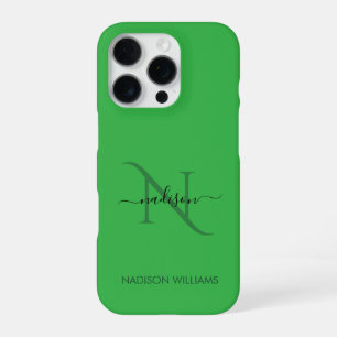 Elegante Monogram Persoonlijke groene iPhone 16 Pro Hoesje