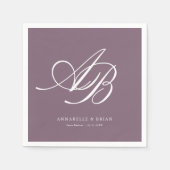 Elegante Monogram Plum Huwelijk Servet (Voorkant)