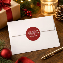 Elegante Monogram Prettig Kerstmis Calligrafie Roo Ronde Sticker