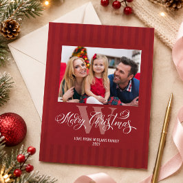 Elegante Monogram Prettig Kerstmis Familie Foto Feestdagenkaart