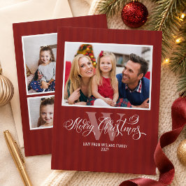 Elegante Monogram Prettig Kerstmis Familie MultiFo Feestdagenkaart
