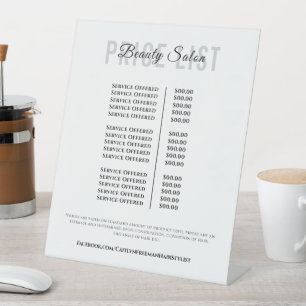 Elegante Monogram prijslijst tafelblad borden Reclamebord Met Voetstuk