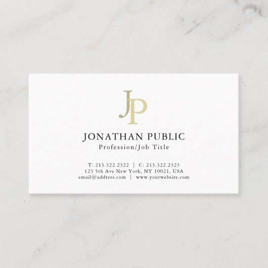 Elegante Monogram Professioneel Goud Witte Sjabloo Visitekaartje (Voorkant)