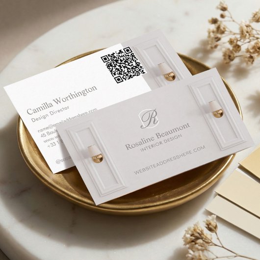 Elegante Monogram Professioneel Interieurontwerper Visitekaartje