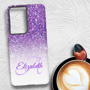 Elegante Monogram Purperen Glitter Ombre Voornaam Samsung Galaxy Hoesje
