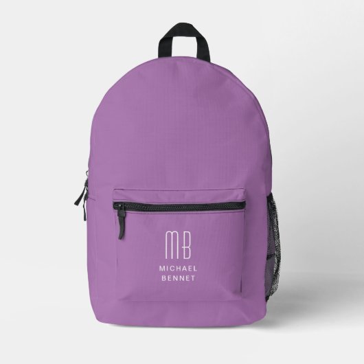 Elegante Monogram Purple Bedrukte Rugzak (Voorkant)