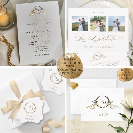 Elegante Monogram QR-code van de echte Folie RSVP  Folie Kaarten