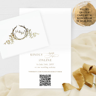 Elegante Monogram QR-code van de echte Folie RSVP  Kaarten