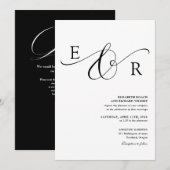 Elegante Monogram QR Code Zwart-Wit Bruiloft Kaart (Voorkant / Achterkant)