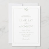 Elegante Monogram Rand Wit Groen Huwelijk Kaart (Voorkant)
