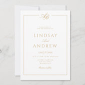 Elegante Monogram Rand Witte Trouwdag Kaart (Voorkant)