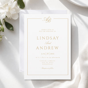 Elegante Monogram Rand Witte Trouwdag Kaart
