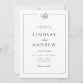 Elegante Monogram Rand Witte Trouwdag Kaart (Voorkant)