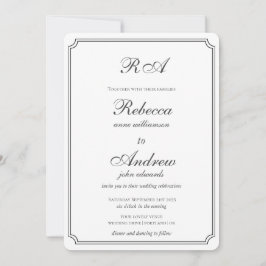 Elegante monogram randen zwart-wit trouw i kaart