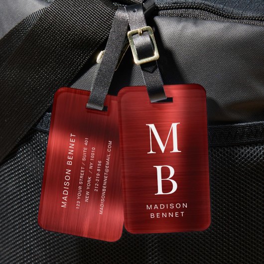 Elegante Monogram Rode Bagagelabel