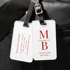 Elegante Monogram Rode En Witte Bagagelabel