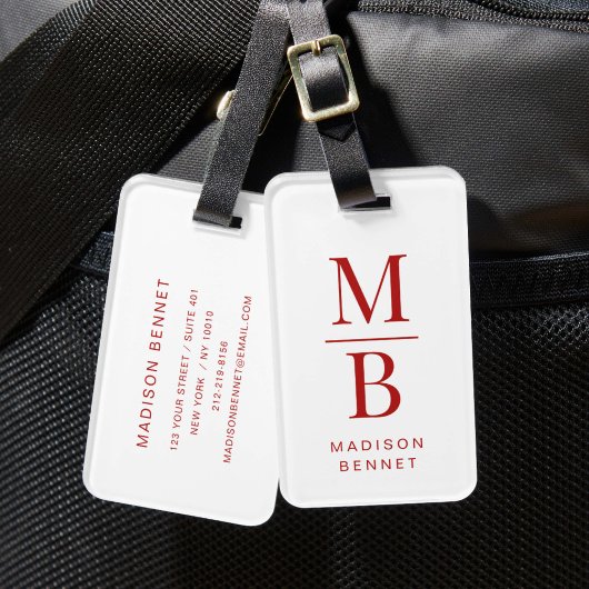 Elegante Monogram Rode En Witte Bagagelabel