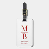 Elegante Monogram Rode En Witte Bagagelabel (Voorkant verticaal)