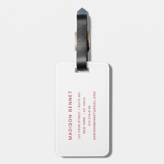 Elegante monogram rood en wit bagagelabel (Achterkant verticaal)