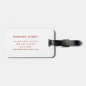 Elegante monogram rood en wit bagagelabel (Achterkant horizontaal)