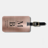 Elegante Monogram Rose Goud Geborsteld Metaal Bagagelabel (Voorkant horizontaal)