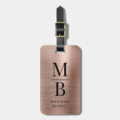 Elegante Monogram Rose Goud Geborsteld Metaal Bagagelabel (Voorkant verticaal)