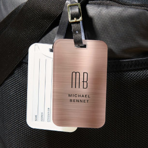 Elegante Monogram Rose Goud Geborsteld Metaal Bagagelabel