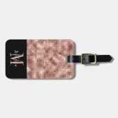 Elegante Monogram Rose Goud Paillette Bagagelabel (Voorkant horizontaal)