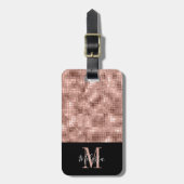 Elegante Monogram Rose Goud Paillette Bagagelabel (Voorkant verticaal)