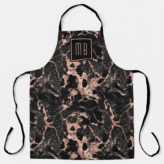 Elegante Monogram Rose Goud Zwarte Marmer Schort (Voorkant)