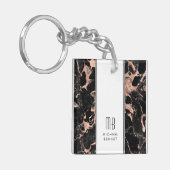 Elegante Monogram Rose Goud Zwarte Marmer Sleutelhanger (Voorkant Links)