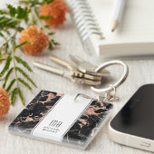 Elegante Monogram Rose Goud Zwarte Marmer Sleutelhanger (Voorkant Rechts)