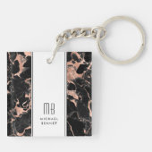Elegante Monogram Rose Goud Zwarte Marmer Sleutelhanger (Achterkant)