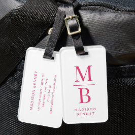 Elegante Monogram Roze Bagagelabel