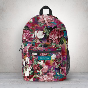 Elegante Monogram Roze Bloem Motief Rood Bedrukte Rugzak