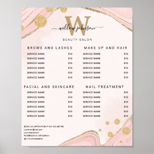 Elegante Monogram Roze Goud Marmer Agaten Prijslij Poster