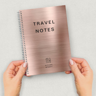 Elegante Monogram Roze Goud Reis Notitieboek